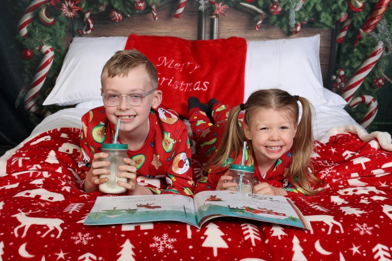 Christmas photo shoot pjs milk and cookies